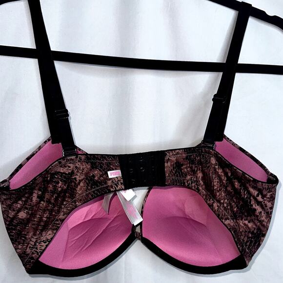 Victoria Secret Pink Womens Size 36DD Pink Black Reptile Pattern Push Up Bra - Picture 3 of 4